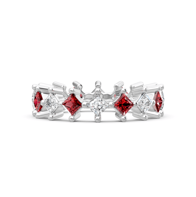 4.20 CT Princess Cut Rubies and Diamonds - Eternity Rings
