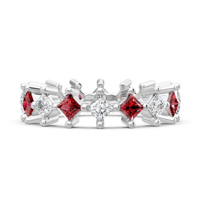 4.20 CT Princess Cut Rubies and Diamonds - Eternity Rings