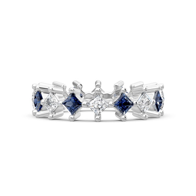 4.20 CT Princess Cut Blue Sapphires and Diamonds - Eternity Rings