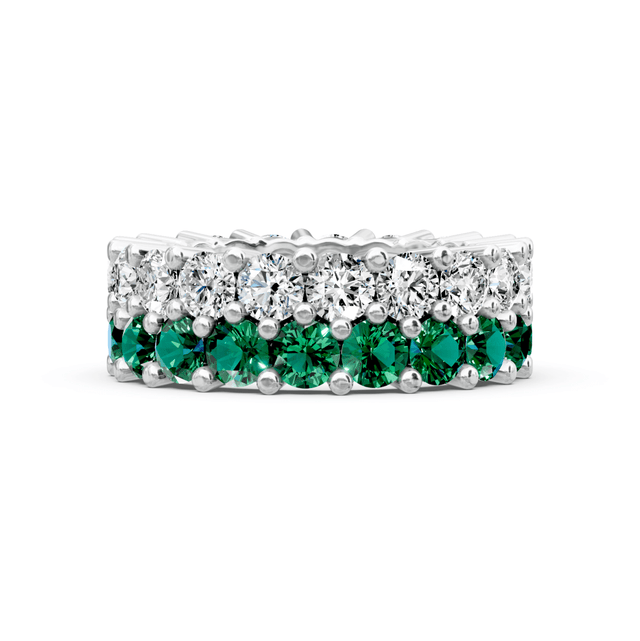 7.20 CT Round Cut Green Emeralds and Diamonds - Eternity Rings