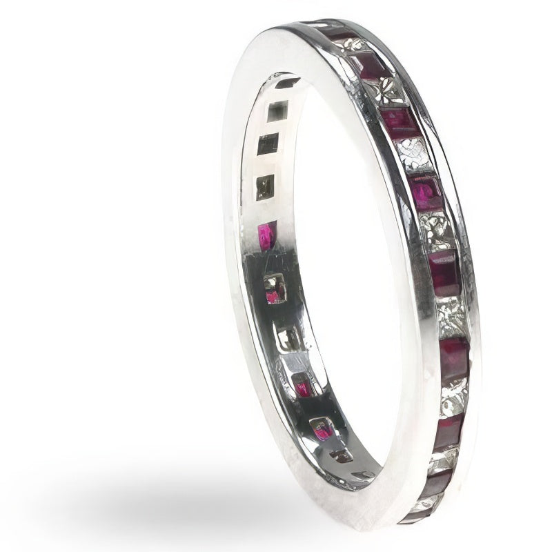 1.60 CT Princess Cut Rubies &amp; Diamonds - Eternity Ring