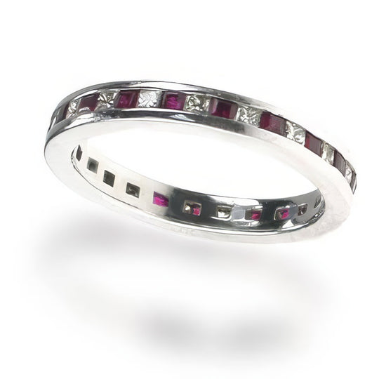 1.60 CT Princess Cut Rubies & Diamonds - Eternity Ring