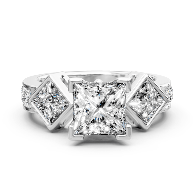 1.55-2.70 CT Princess & Round Cut Natural Diamonds - Engagement Ring