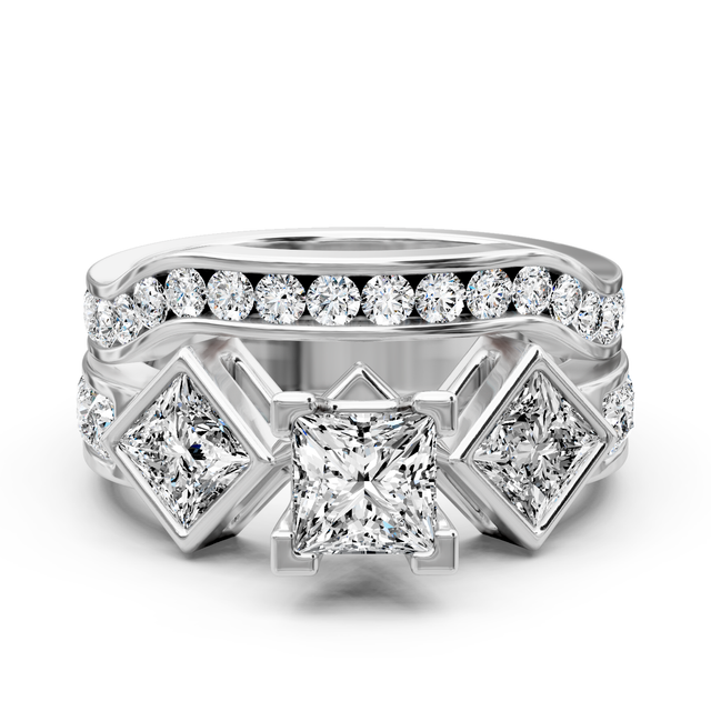 2.15-7.65 CT Princess & Round Cut Lab Grown Diamonds - Bridal Set
