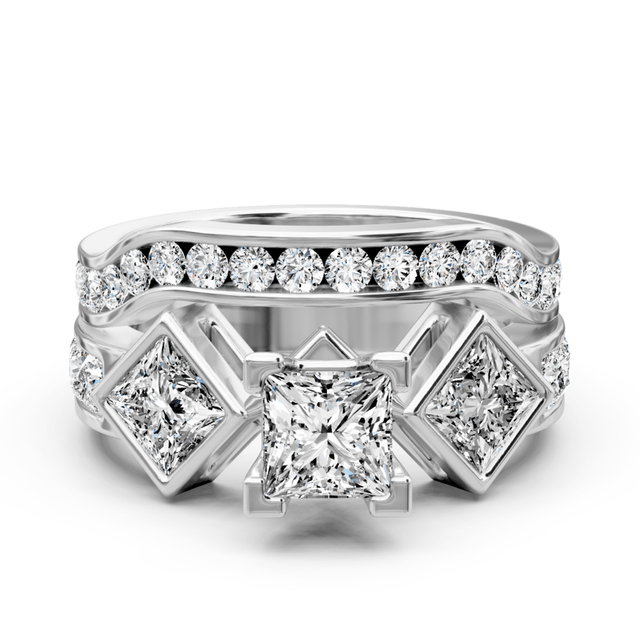 2.00-3.15 CT Princess & Round Cut Natural Diamonds - Bridal Set