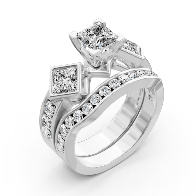 2.00-3.15 CT Princess & Round Cut Natural Diamonds - Bridal Set