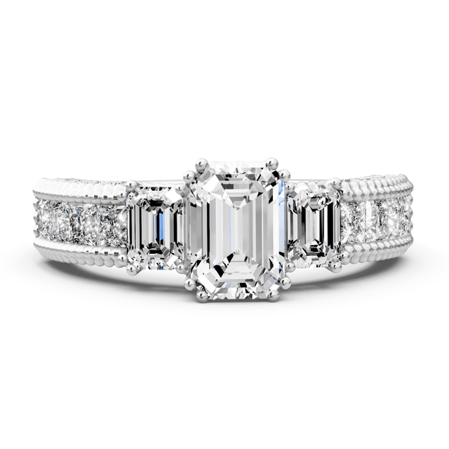 1.95-3.10 CT Emerald & Princess & Round Cut Natural Diamonds - Engagement Ring