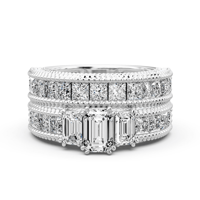 3.45-4.60 CT Emerald & Princess & Round Cut Natural Diamonds - Bridal Set