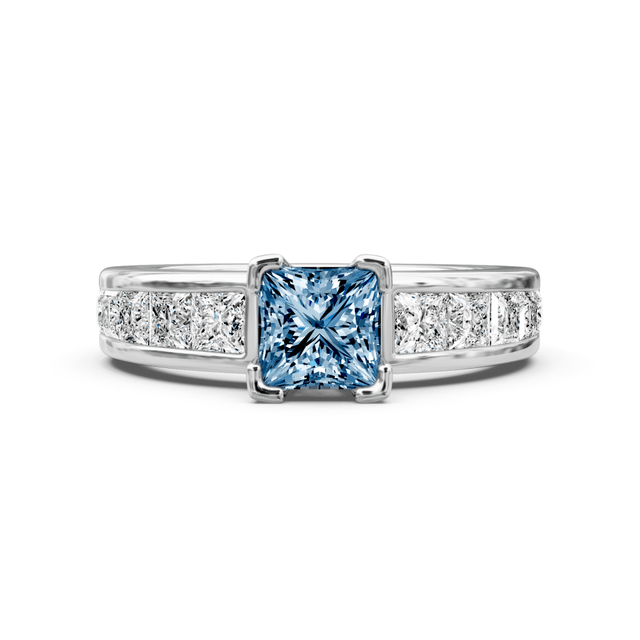 2.20-5.20 CT Princess Cut Fancy Blue Diamonds - Engagement Ring