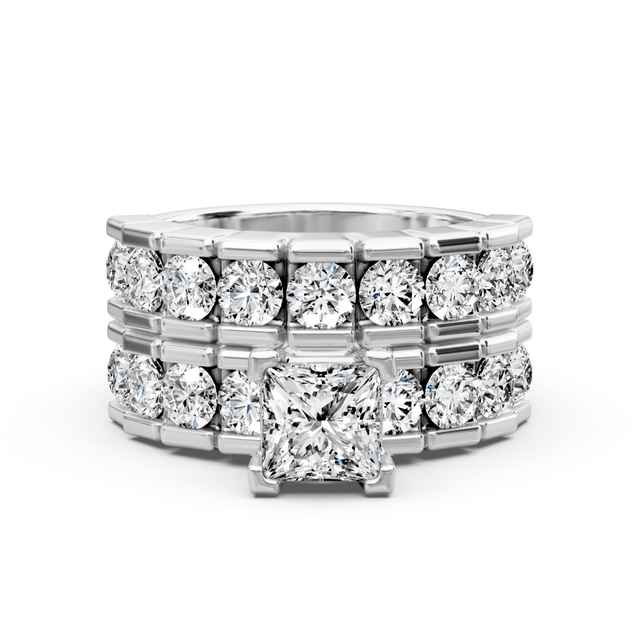 2.60-3.75 CT Princess & Round Cut Natural Diamonds - Bridal Set