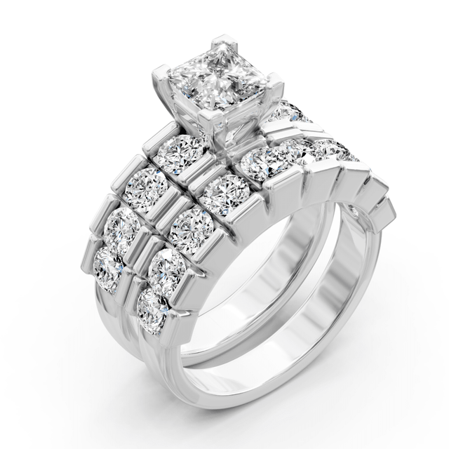 2.60-3.75 CT Princess & Round Cut Natural Diamonds - Bridal Set