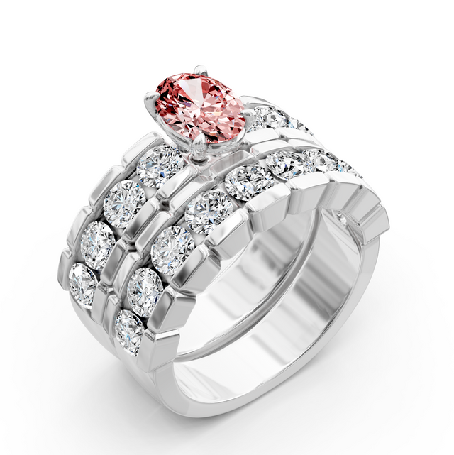 3.25-6.25 CT Oval & Round Cut Fancy Pink Diamonds - Bridal Set