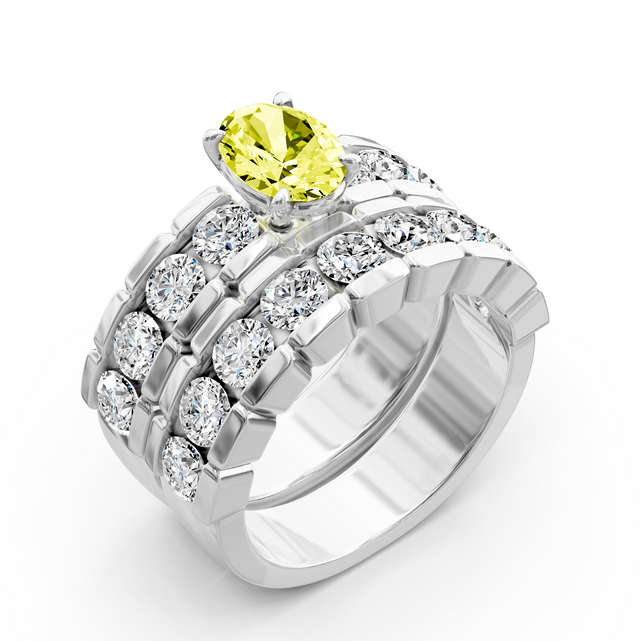 3.25-6.25 CT Oval & Round Cut Fancy Yellow Diamonds - Bridal Set