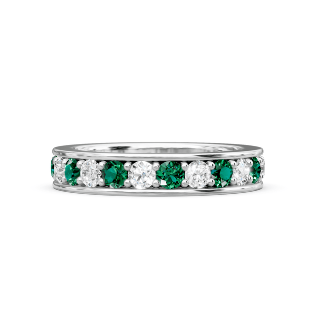 1.00-4.00 CT Round Cut Green Emeralds and Diamonds - Eternity Rings