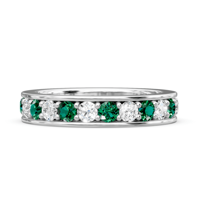 1.00-4.00 CT Round Cut Green Emeralds and Diamonds - Eternity Rings