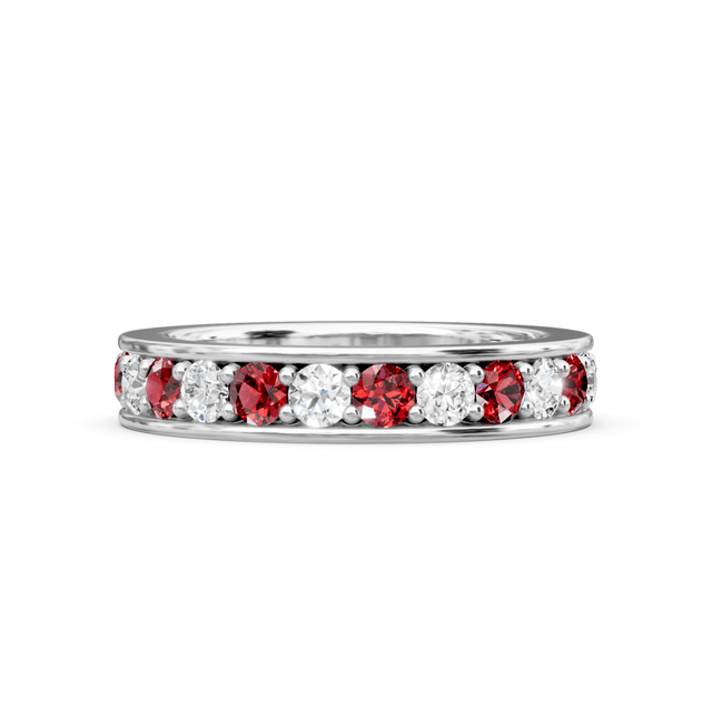 1.00-4.00 CT Round Cut Rubies and Diamonds - Eternity Rings
