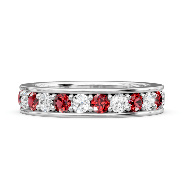 1.00-4.00 CT Round Cut Rubies and Diamonds - Eternity Rings
