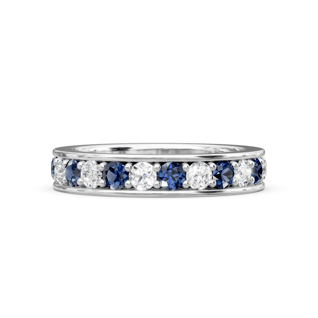 1.00-4.00 CT Round Cut Blue Sapphires and Diamonds - Eternity Rings