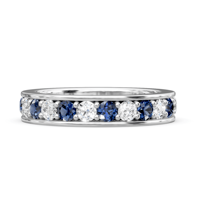 1.00-4.00 CT Round Cut Blue Sapphires and Diamonds - Eternity Rings