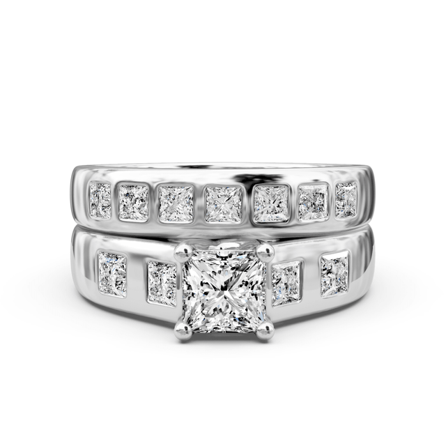 1.30-2.45 CT Princess Cut Natural Diamonds - Bridal Set