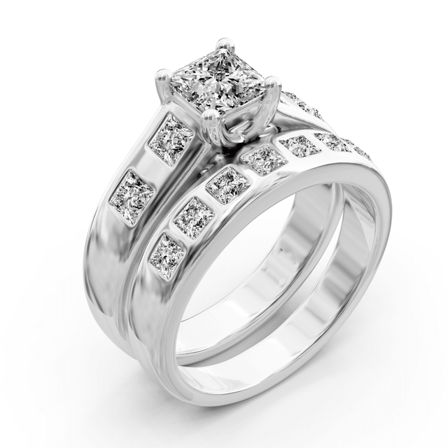 1.30-2.45 CT Princess Cut Natural Diamonds - Bridal Set