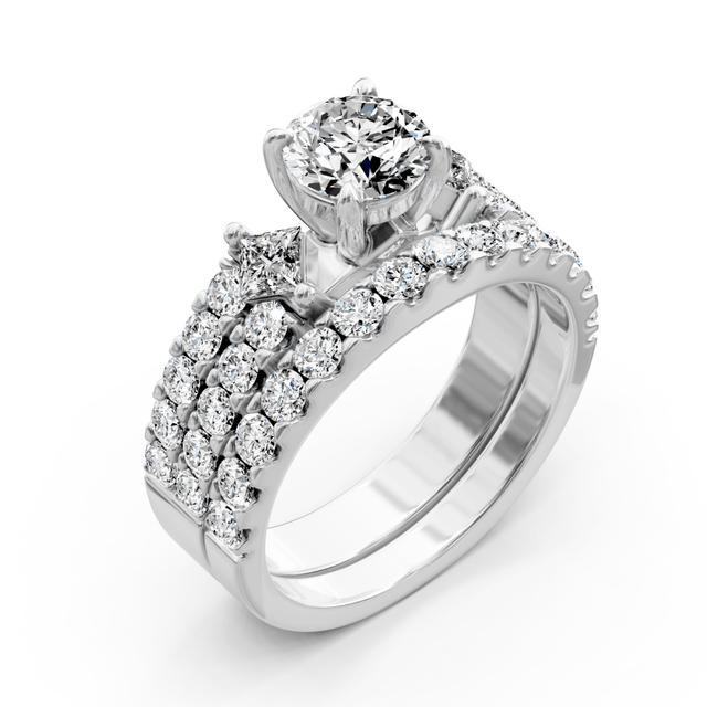 1.90-3.05 CT Princess & Round Cut Natural Diamonds - Bridal Set