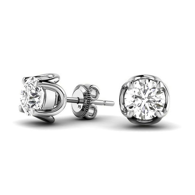 0.50-2.00 CT Round Cut Natural Diamonds - Stud Earrings