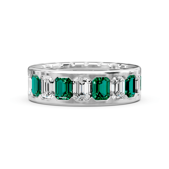 5.20 CT Emerald Cut Green Emeralds and Diamonds - Eternity Rings