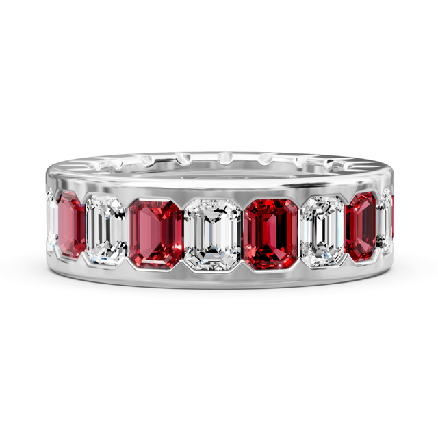 5.20 CT Emerald Cut Rubies and Diamonds - Eternity Rings
