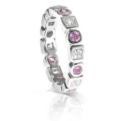 1.65 CT Round &amp; Princess Cut Pink Sapphires &amp; Diamonds - Eternity Ring