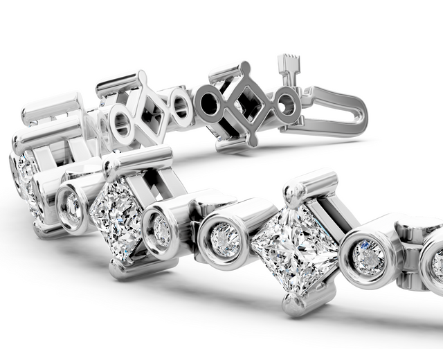 2.50-5.00 CT Princess & Round Cut Lab Grown Diamonds - Designer Bracelets