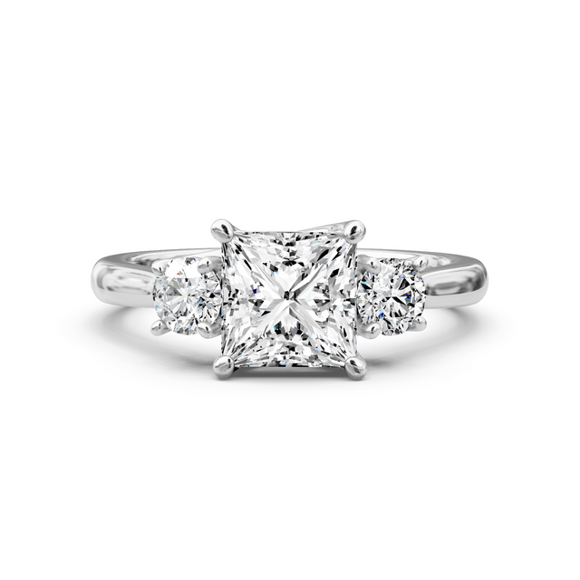 0.95-6.45 CT Princess & Round Cut Lab Grown Diamonds - Three Stone Rings