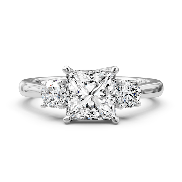 0.95-6.45 CT Princess & Round Cut Lab Grown Diamonds - Three Stone Rings