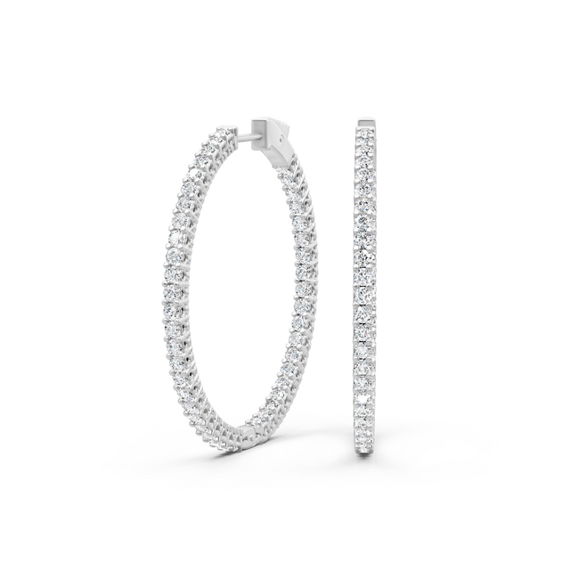4.00-7.00 CT Round Cut Natural Diamonds - Hoop And Drop Earrings