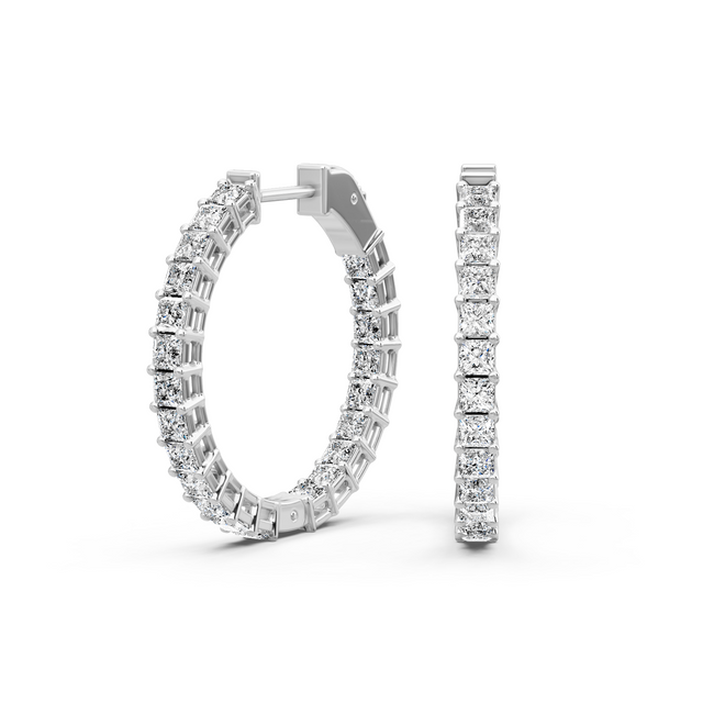 5.50-8.50 CT Princess Cut Natural Diamonds - Hoop And Drop Earrings
