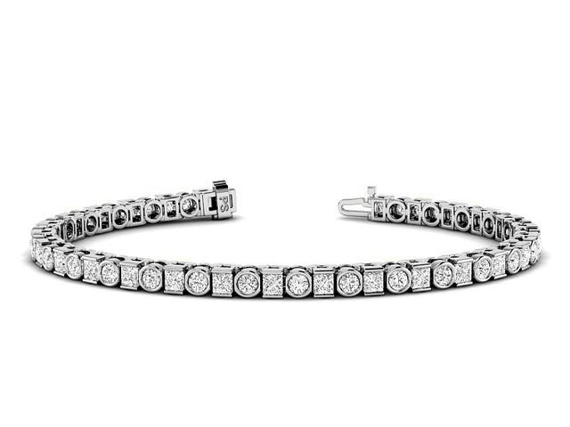 4.05-7.50 CT Princess & Round Cut Natural Diamonds - Tennis Bracelet