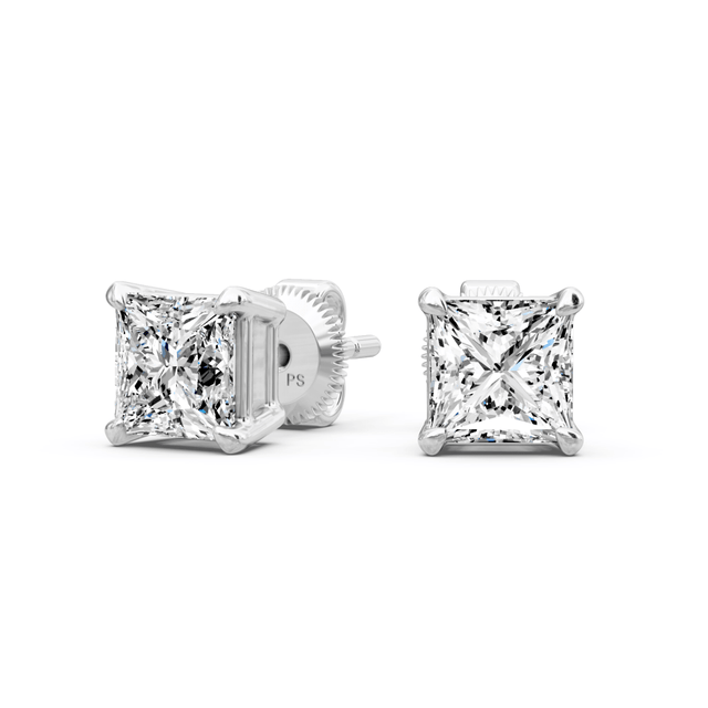 0.25-2.00 CT Princess Cut Natural Diamonds - Stud Earrings
