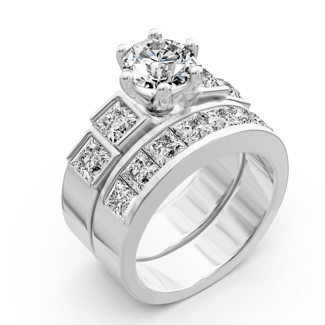 2.35-3.50 CT Princess & Round Cut Natural Diamonds - Bridal Set