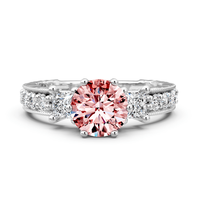 1.70-4.70 CT Princess & Round Cut Fancy Pink Diamonds - Engagement Ring