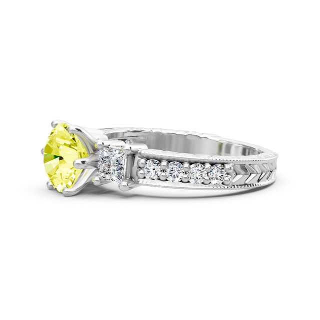 1.70-4.70 CT Princess & Round Cut Fancy Yellow Diamonds - Engagement Ring