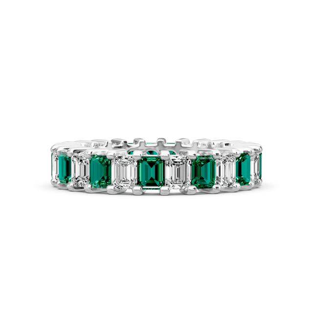 4.00-6.00 CT Emerald Cut Green Emeralds and Diamonds - Eternity Rings