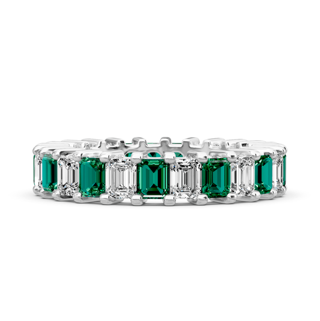 4.00-6.00 CT Emerald Cut Green Emeralds and Diamonds - Eternity Rings