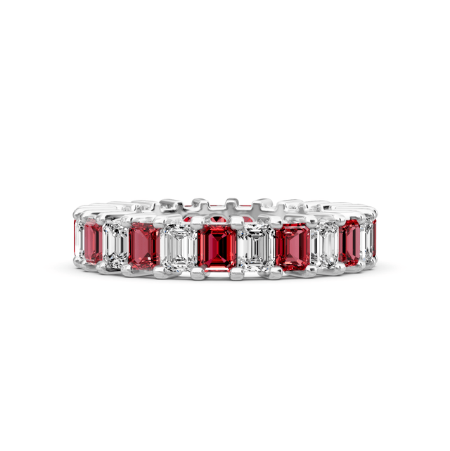 4.00-6.00 CT Emerald Cut Rubies and Diamonds - Eternity Rings