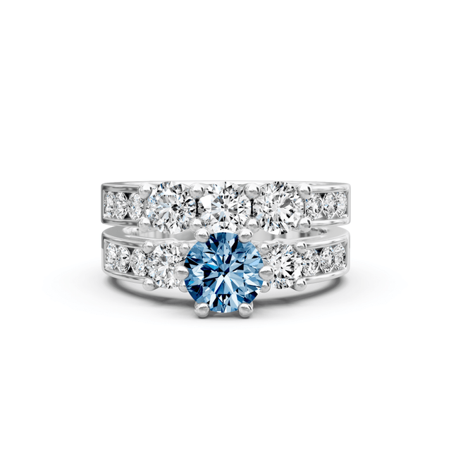 2.80-5.80 CT Princess & Round Cut Fancy Blue Diamonds - Bridal Set