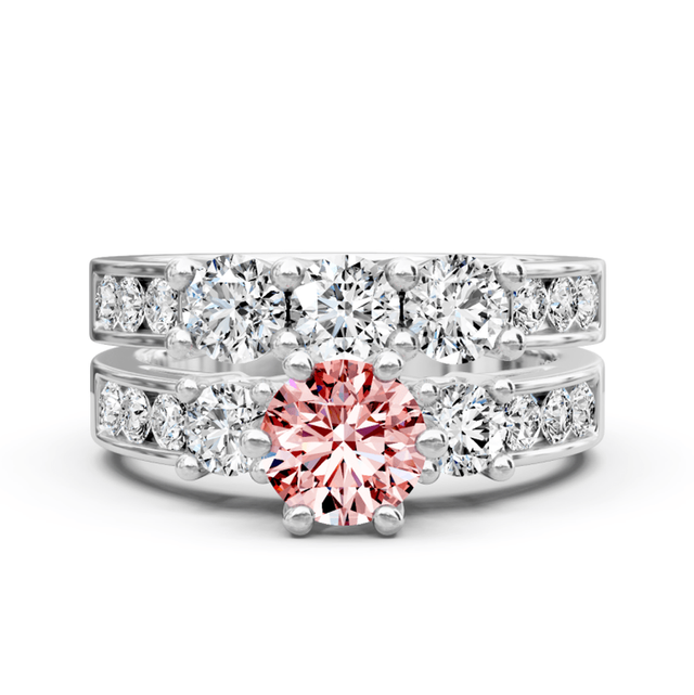 2.80-5.80 CT Princess & Round Cut Fancy Pink Diamonds - Bridal Set