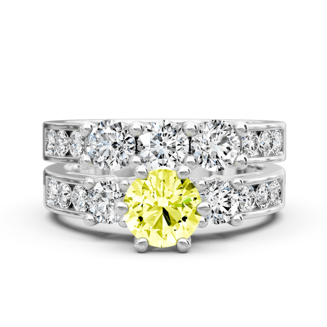 2.80-5.80 CT Princess & Round Cut Fancy Yellow Diamonds - Bridal Set