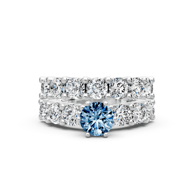 4.60-7.60 CT Princess & Round Cut Fancy Blue Diamonds - Bridal Set