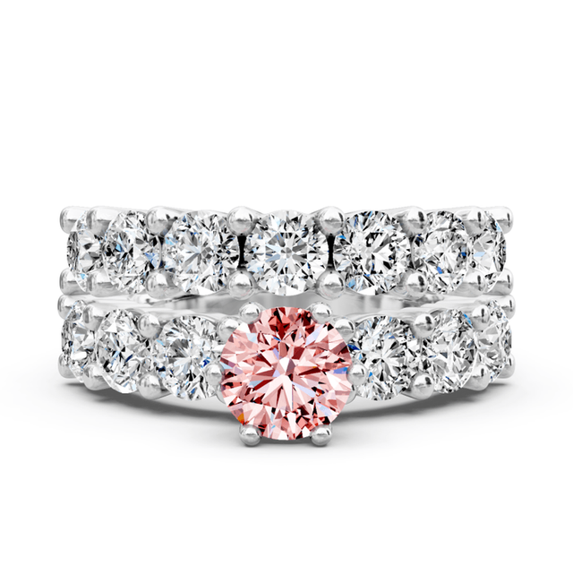 4.60-7.60 CT Princess & Round Cut Fancy Pink Diamonds - Bridal Set