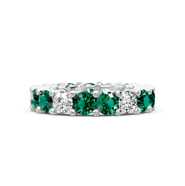 4.10 CT Round Cut Green Emeralds and Diamonds - Eternity Rings