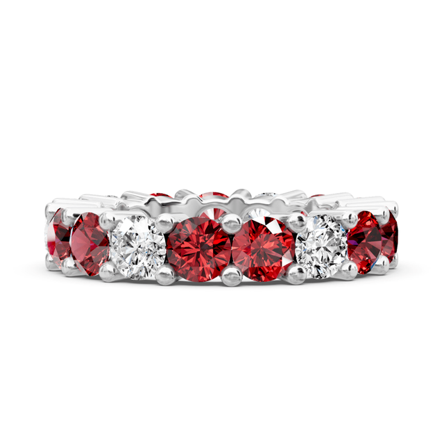 4.10 CT Round Cut Rubies and Diamonds - Eternity Rings